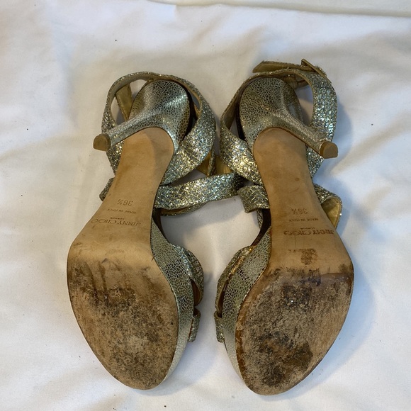 Jimmy Choo Silver Glitter Platform Stiletto Strappy Sandals - Picture 9 of 13